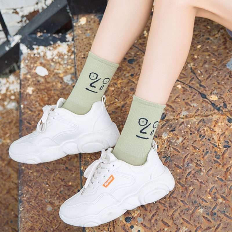 Anysox 5 Pairs One Size 5-9 Blue Unisex Wacky Expressions Style Trend Surprise Socks With Candy Colors Funny, Kawaii, Happy Girls Socks For Women-Socks-PEROZ Accessories
