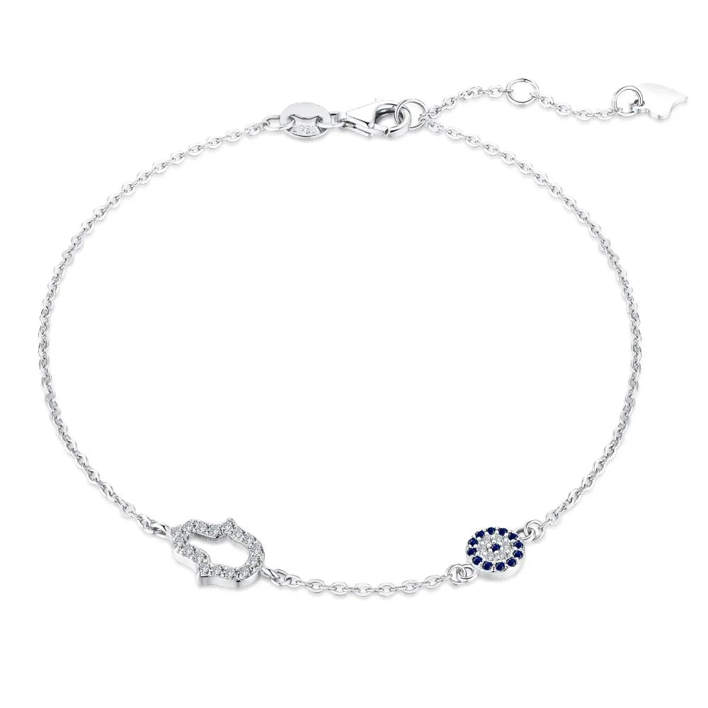 Anyco Bracelet Sterling Silver Cubic Zircon Bracelet Blue Big Stone Eye Jewellery Hand Bracelet Diamond Women-Bracelets-PEROZ Accessories