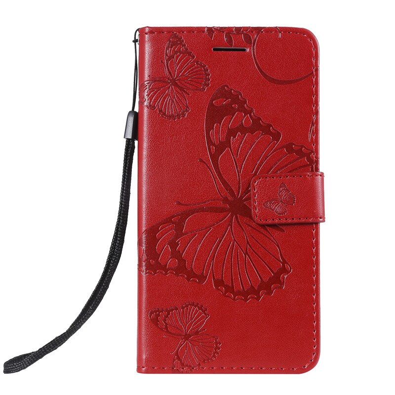 Anymob Huawei Phone Case Red Butterfly Design Flip Leather Wallet Phone Cover-PEROZ Accessories