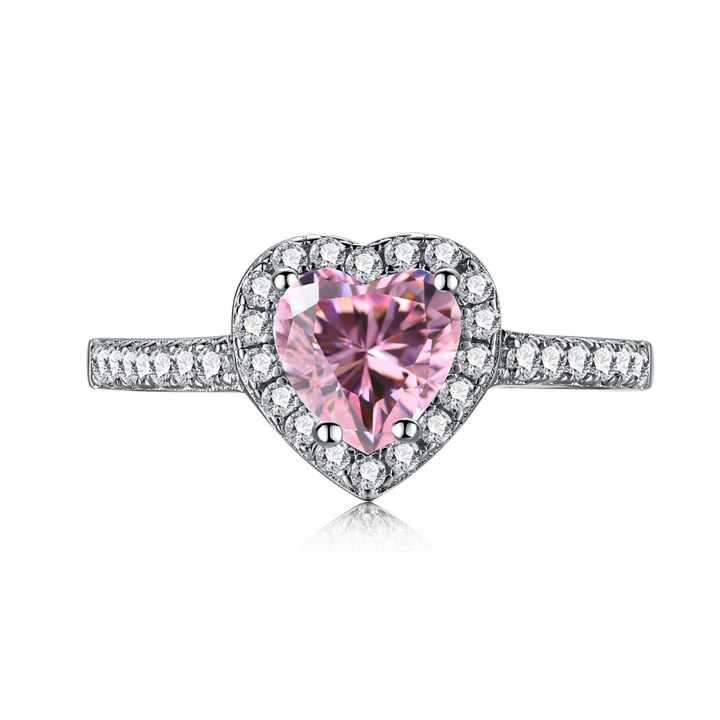 Anyco Ring Rose Gold Dylam Heart Shape Diamond Ring Rhodium Plated Sterling Silver 8A Zircon Romantic Rings-Rings-PEROZ Accessories