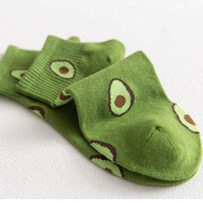 Anysox 5 Pairs One Size 5-9 Green Spring Summer Cotton Avocado Breathable School Girl For Female Ankle Socks-Socks-PEROZ Accessories