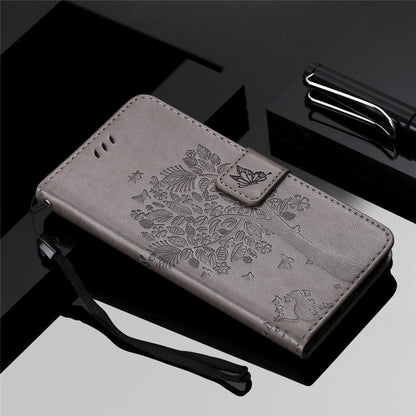 Anymob Samsung Gray Tree Cat Leather Flip Case Wallet Phone Cover Protection-Mobile Phone Cases-PEROZ Accessories