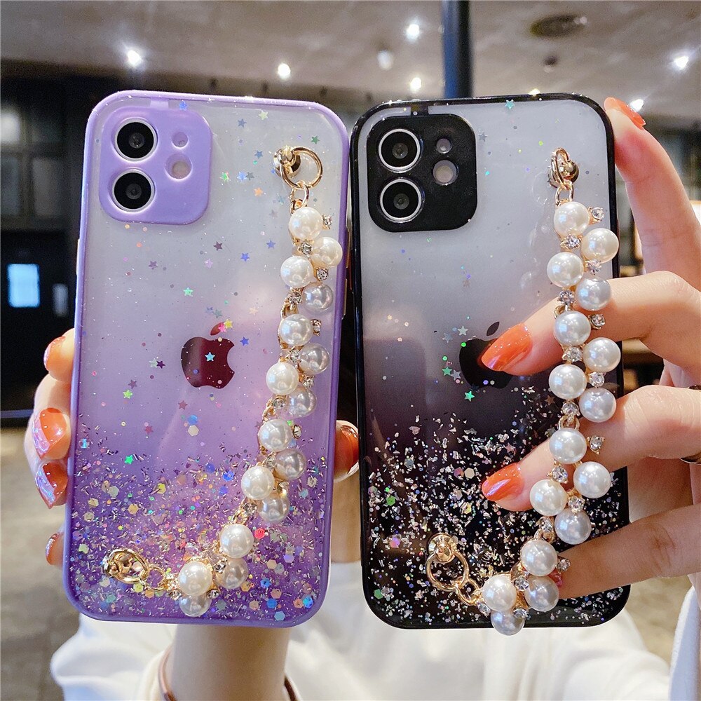 Anymob iPhone Case Yellow Pearl Bracelet Glitter Shockproof Camera Protection Cover-Mobile Phone Cases-PEROZ Accessories