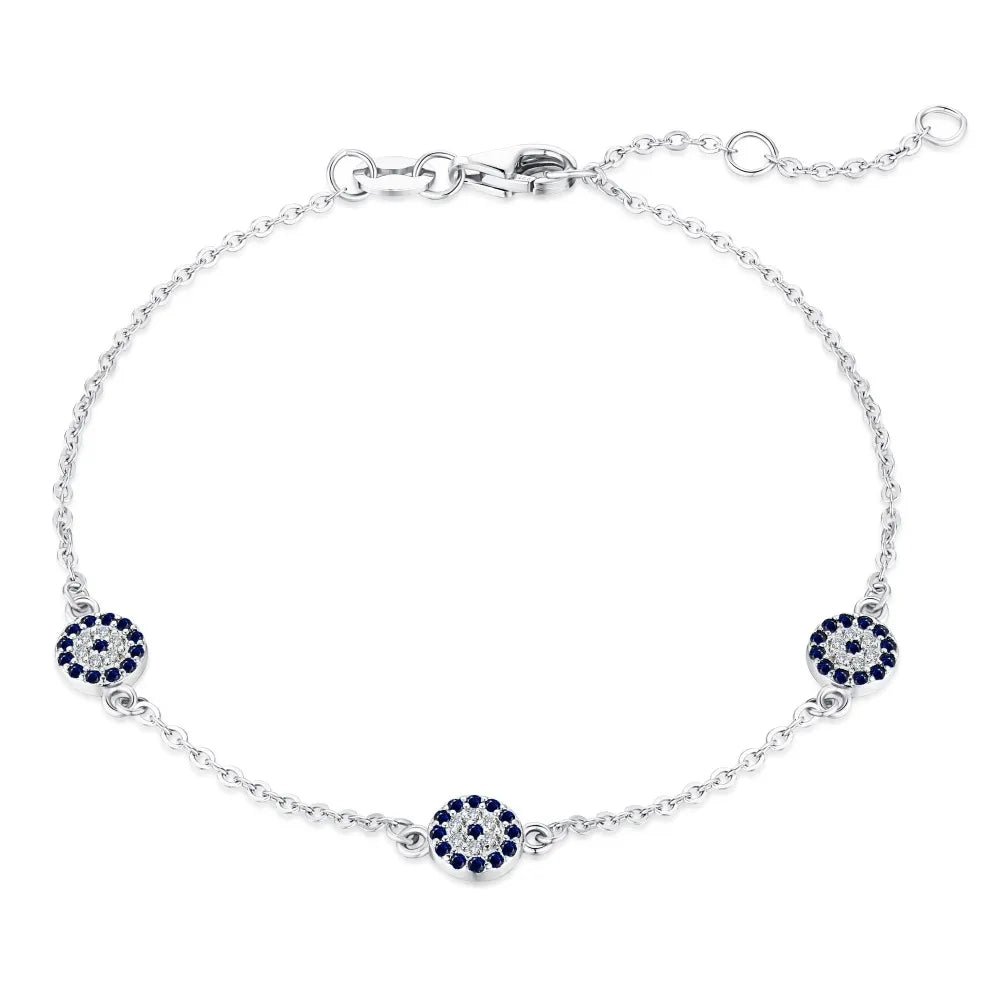 Anyco Bracelet Cubic Zirconia Bracelets Bangles Blue Stone Eye Link Chain 925 Silver Bracelet For Girl Women-Bracelets-PEROZ Accessories