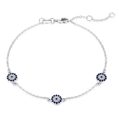 Anyco Bracelet Cubic Zirconia Bracelets Bangles Blue Stone Eye Link Chain 925 Silver Bracelet For Girl Women-Bracelets-PEROZ Accessories