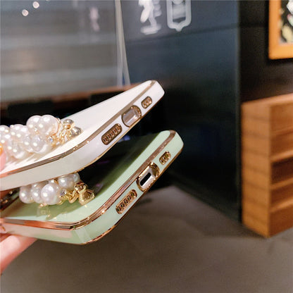 Anymob iPhone Case Light Blue Plating Pearl Chain Wrist Band Soft Silicone Cover-Mobile Phone Cases-PEROZ Accessories