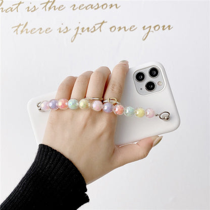 Anymob iPhone White Beads Bracelet Chain Case Silicone Cover With Wrist Strap-Mobile Phone Cases-PEROZ Accessories