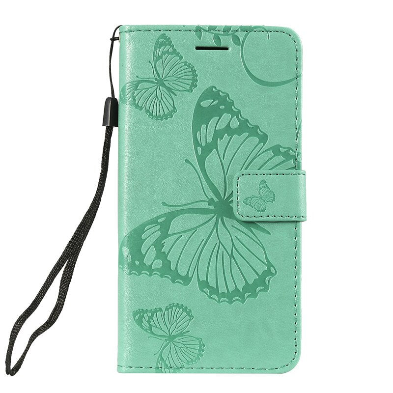 Anymob Huawei Phone Case Green Butterfly Design Flip Leather Wallet Phone Cover-PEROZ Accessories