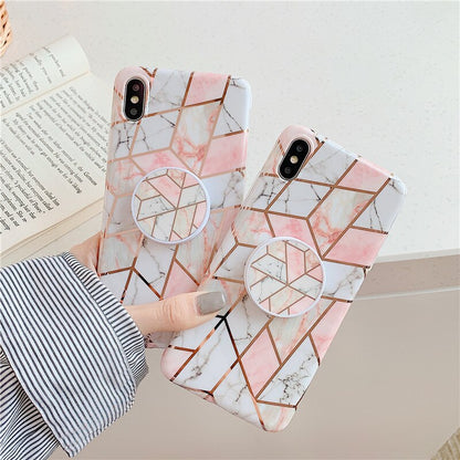 Anymob iPhone Gray Marble Case Holder Stand Splice Plating IMD Silicon Phone Cover-Mobile Phone Cases-PEROZ Accessories