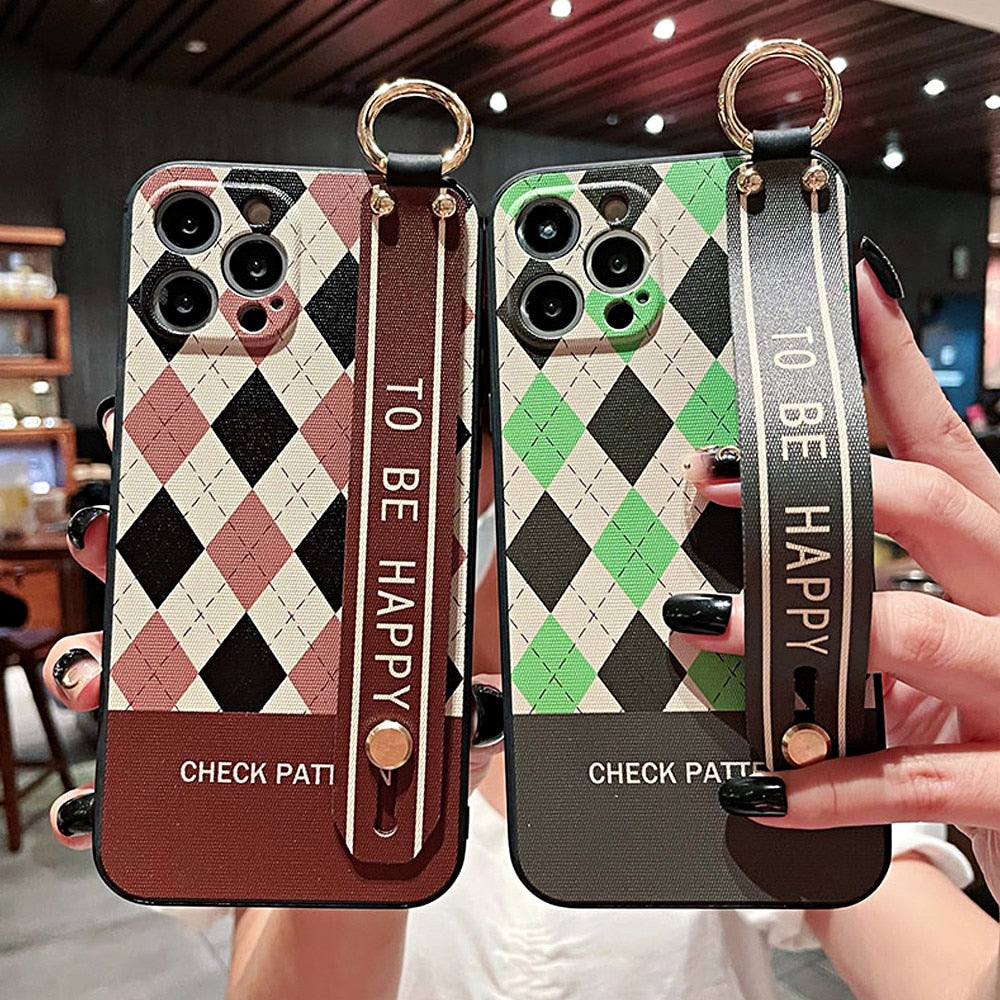 Anymob iPhone Case Brown Check Pattern Holder Stand Cover Soft Silicone Phone Protection-Mobile Phone Cases-PEROZ Accessories