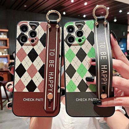 Anymob iPhone Case Brown Check Pattern Holder Stand Cover Soft Silicone Phone Protection-Mobile Phone Cases-PEROZ Accessories