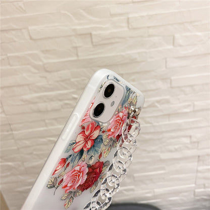 Anymob iPhone Case Transparent Pink Flower Wrist Chain Bracelet Silicone Flower Phone Cover-Mobile Phone Cases-PEROZ Accessories