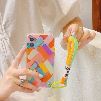 Anymob iPhone Case Multicolor Painted Graffiti Strap Lanyard Colorful Rope Soft Silicon Cover-Mobile Phone Cases-PEROZ Accessories