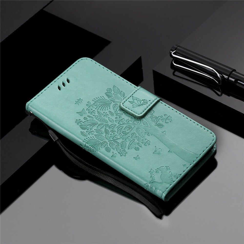 Anymob Samsung Green Tree Cat Leather Flip Case Wallet Phone Cover Protection-Mobile Phone Cases-PEROZ Accessories