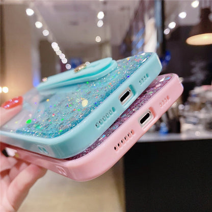 Anymob iPhone Case Purple Sequins Glitter Wrist Band Clear With Stand Holder Back Cover-Mobile Phone Cases-PEROZ Accessories