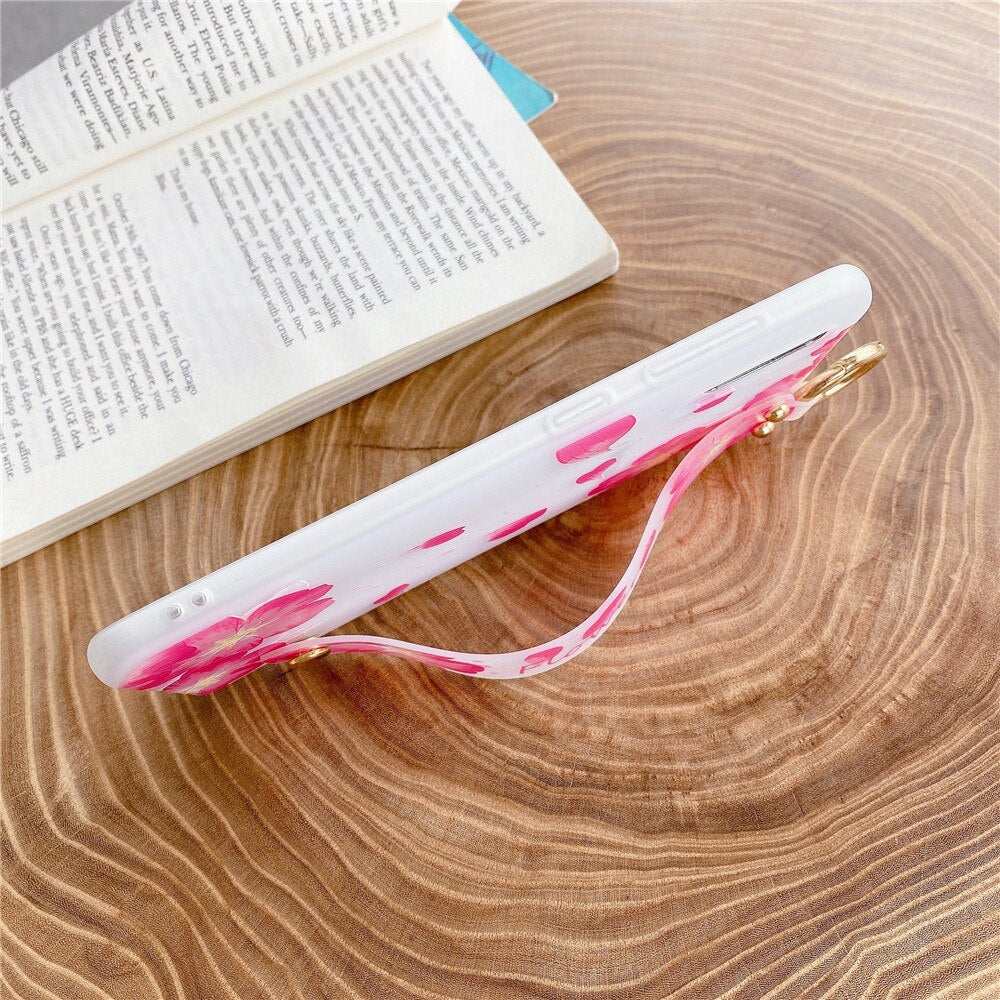 Anymob Samsung Pink Flower Flowers Case Wrist Strap Cover-Mobile Phone Cases-PEROZ Accessories