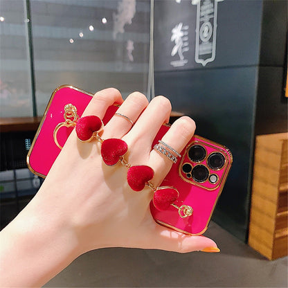 Anymob iPhone Case Light Pink Soft Plating Cover Love Heart Plush Bracelet-Mobile Phone Cases-PEROZ Accessories