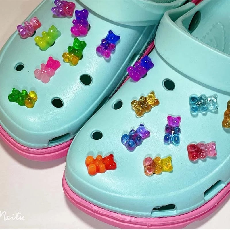 Anykidz 10pcs Pink Blue Glitter Bear Shoe Charm Accessories Jeans Clogs Pendants Designer Ornament Jibbitz for Crocs-Shoe Charms-PEROZ Accessories
