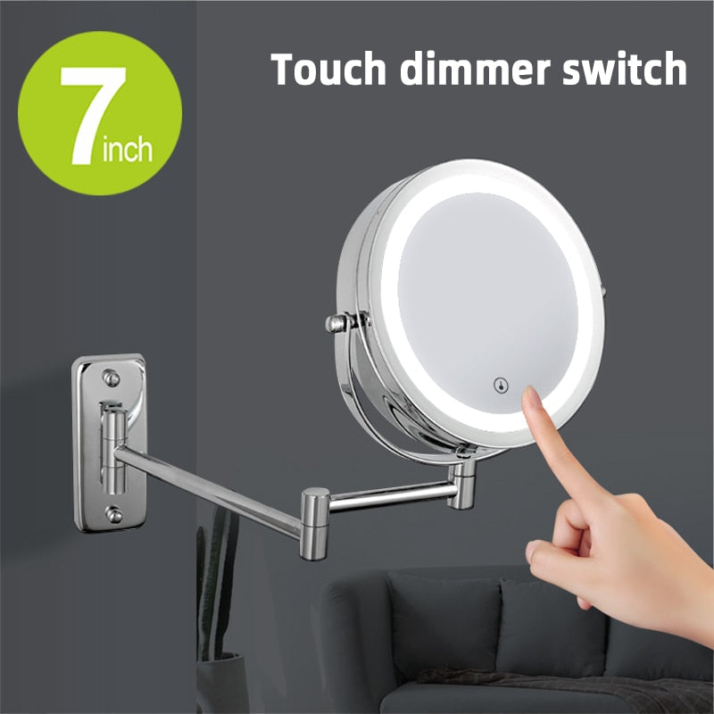 Anyvogue 7in Wall Mounted Smart LED Makeup Mirror Double Sided Touch Dimming Adjustable 7x Magnification Battery Type-Makeup Mirror-PEROZ Accessories