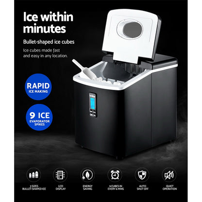 DEVANTI 3.2L Portable Ice Cube Maker Machine Benchtop Counter Black-Appliances &gt; Kitchen Appliances-PEROZ Accessories