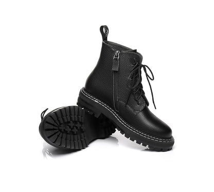 TARRAMARRA Zipper Chunky Black Leather Boots Women Leona-Boots-PEROZ Accessories