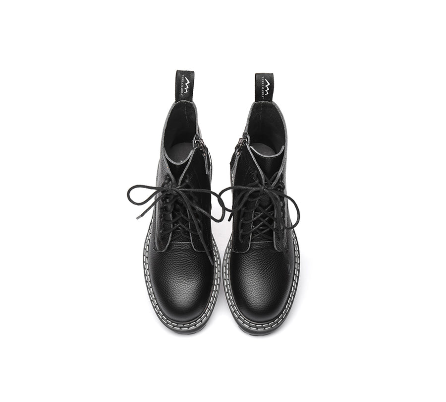 TARRAMARRA Zipper Chunky Black Leather Boots Women Leona-Boots-PEROZ Accessories