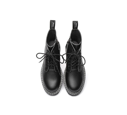 TARRAMARRA Zipper Chunky Black Leather Boots Women Leona-Boots-PEROZ Accessories