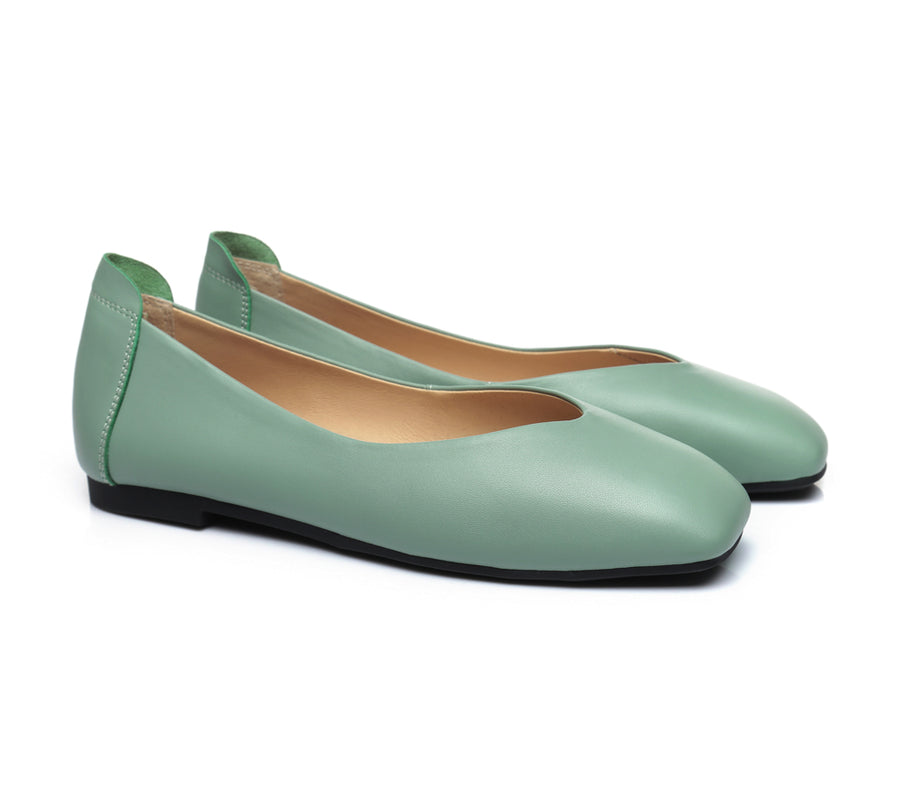 TARRAMARRA Square Toe Leather Ballet Flats Women Linda-Flats-PEROZ Accessories
