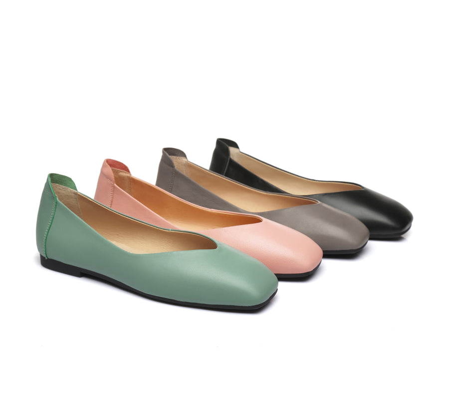 TARRAMARRA Square Toe Leather Ballet Flats Women Linda-Flats-PEROZ Accessories