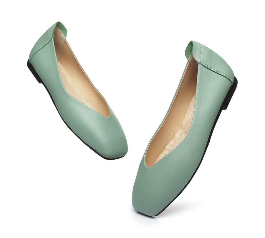 TARRAMARRA Square Toe Leather Ballet Flats Women Linda-Flats-PEROZ Accessories