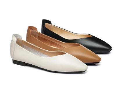 Australian Shepherd Everly Pointed Toe Ballet Leather Flats-Flats-PEROZ Accessories
