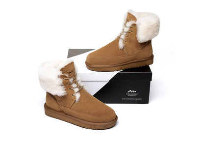 TARRAMARRA Dora Fashion Lace Up Sheepskin Wool Suede Boots-Boots-PEROZ Accessories