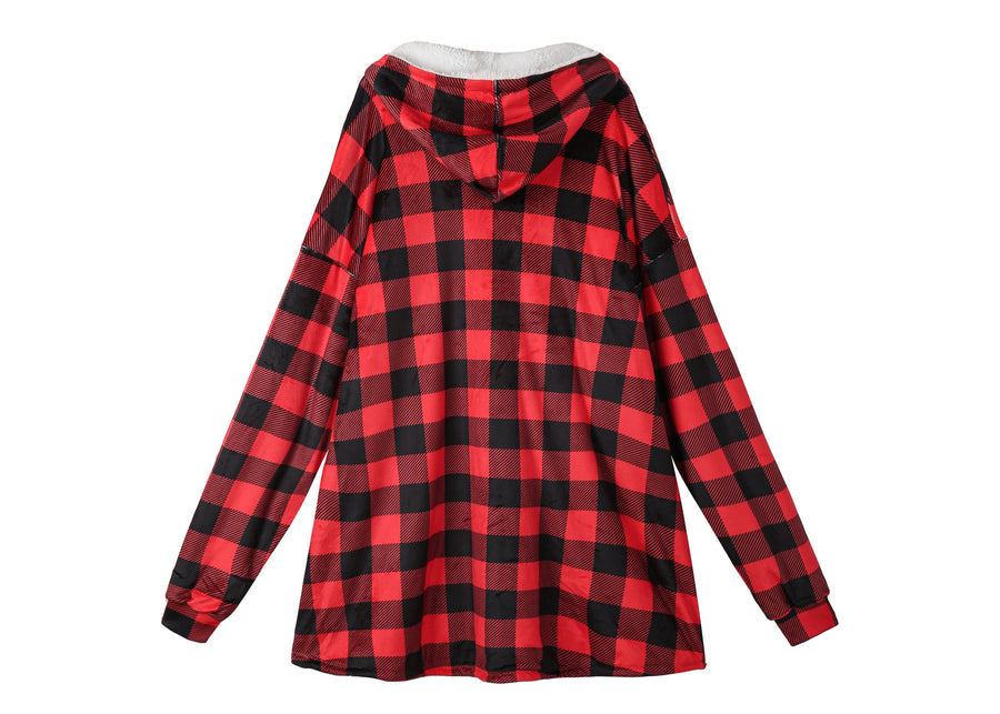 TARRAMARRA Reversible Hoodie Blanket Unisex Black and Red Check-Hoodie Blankets-PEROZ Accessories