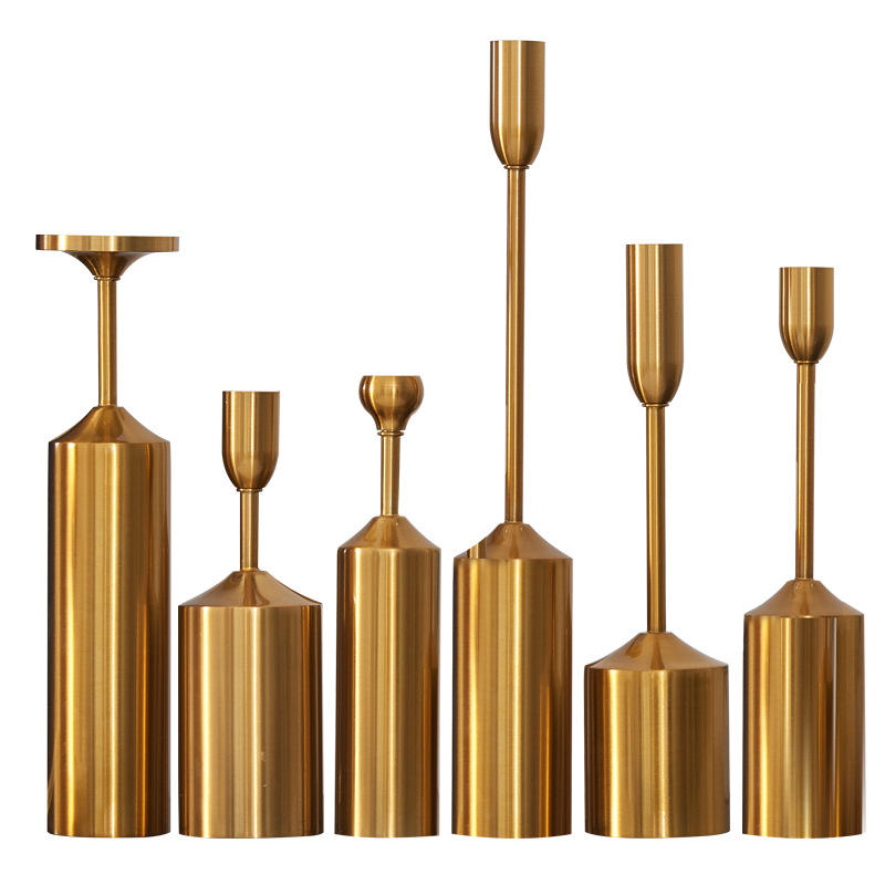 Anyhouz 6pc Luxury Gold Metal Candle Holder Tabletop Home Decor Modern Art Living Room Display House Decorative Crafts Metal Ornaments-Tabletop Decor-PEROZ Accessories
