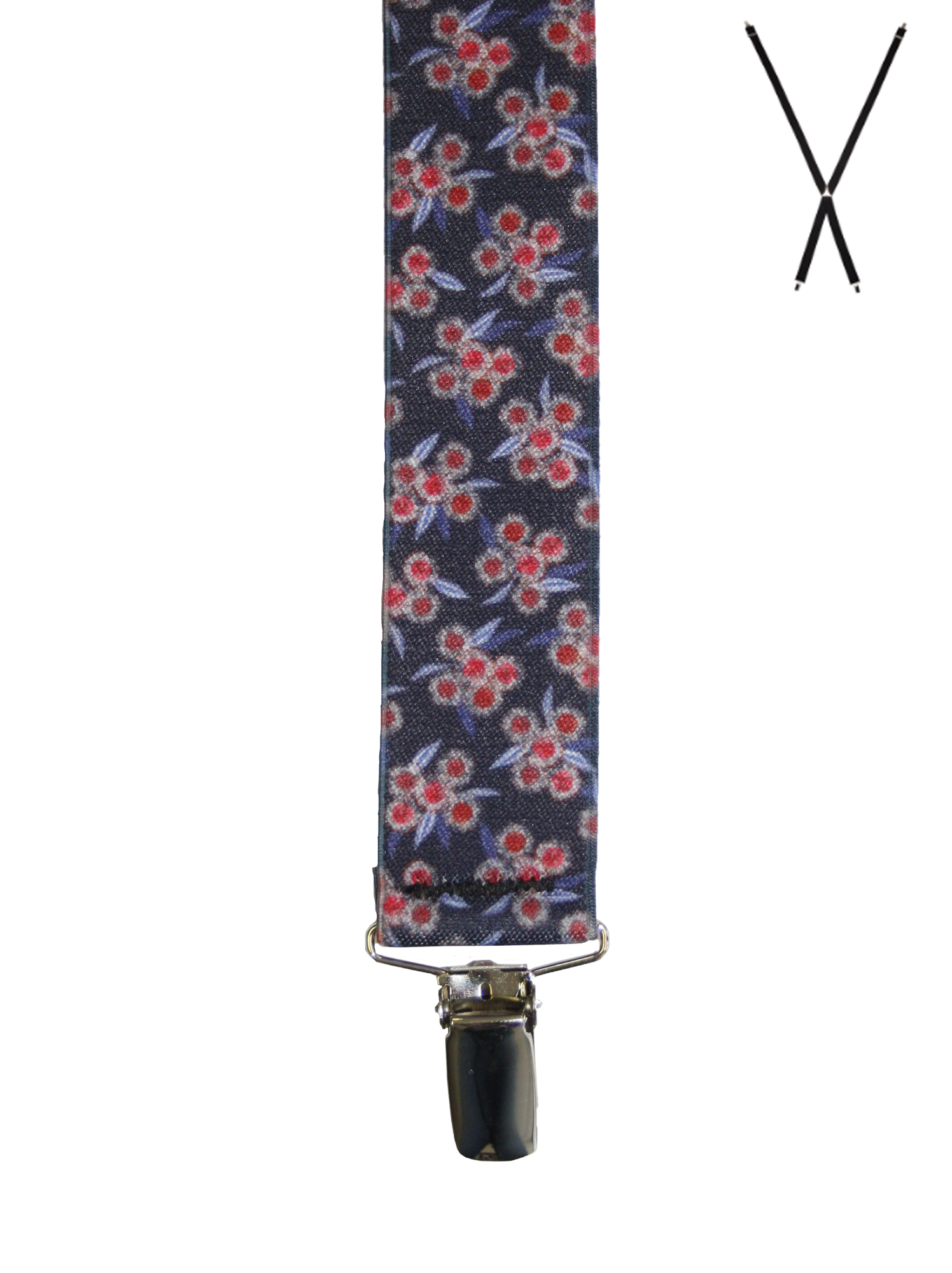 BRACES. X-Back with Nickel Clips. Jocelyn Proust Hakea Laurina Print. Red/Navy. 35mm width.-Braces-PEROZ Accessories