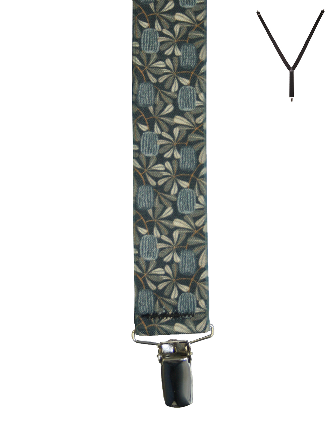 BRACES. Y-Back with Nickel Clips. Jocelyn Proust Coastal Banksia Print. Navy/Brown. 35mm width.-Braces-PEROZ Accessories