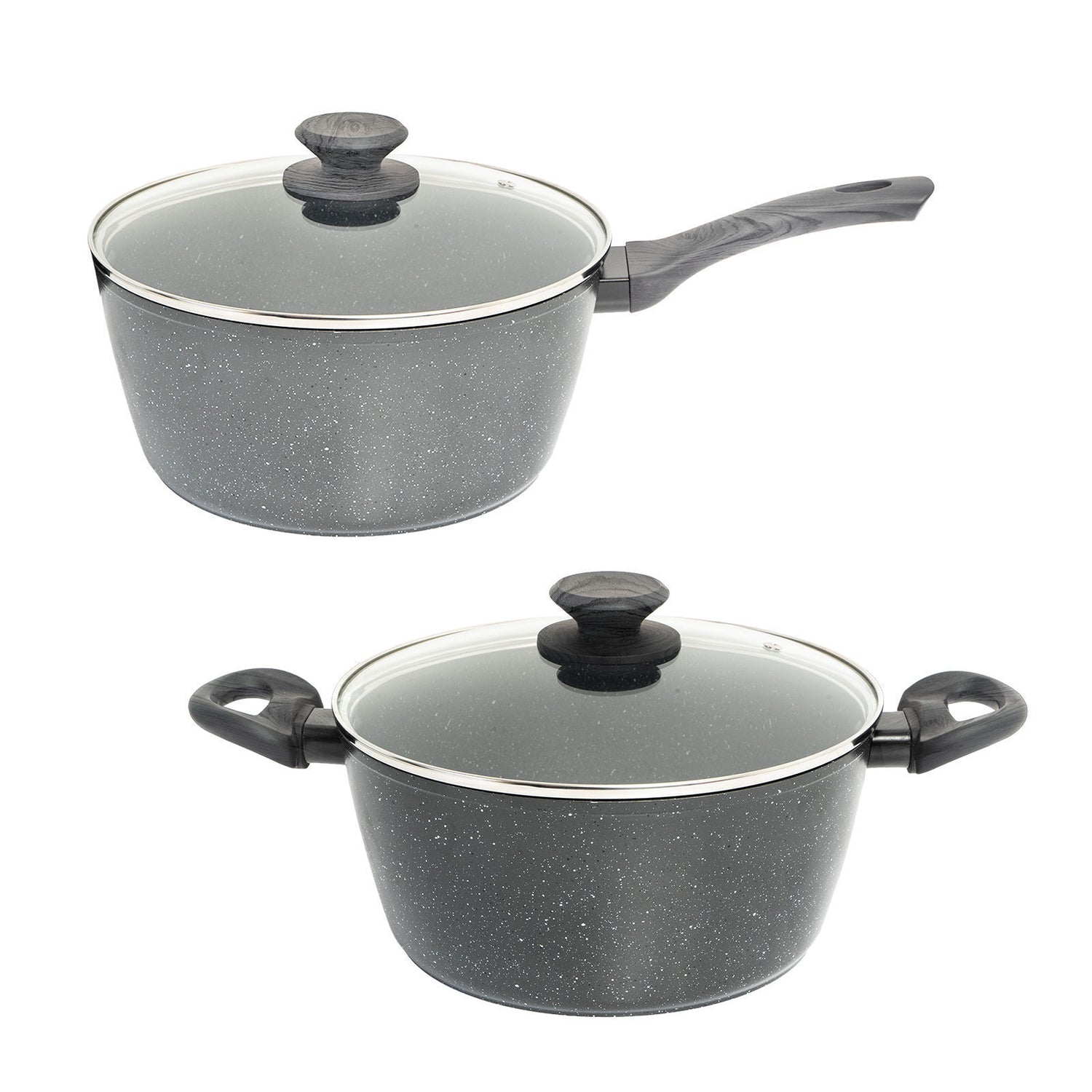 StoneChef 2 Pce Set 24cm Casserole Pan + 20cm Saucepan Set Lid Grey Handle-Cookware-PEROZ Accessories