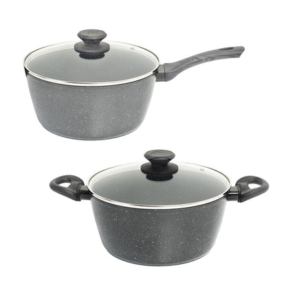 StoneChef 2 Pce Set 24cm Casserole Pan + 20cm Saucepan Set Lid Grey Handle-Cookware-PEROZ Accessories