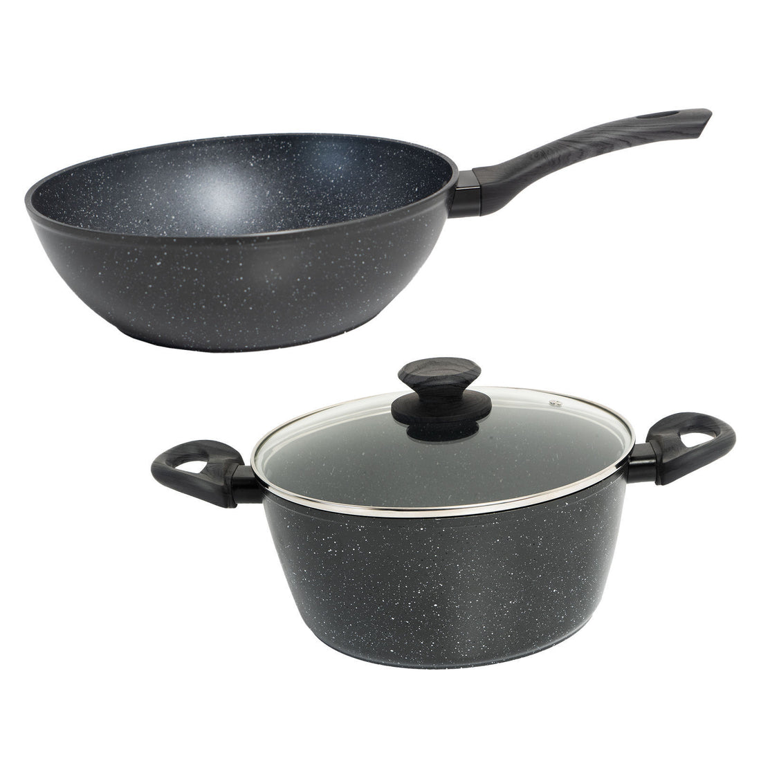 StoneChef 2 Piece Set Wok Pan 30cm + Casserole 24cm Cookware Grey Handle-Cookware-PEROZ Accessories