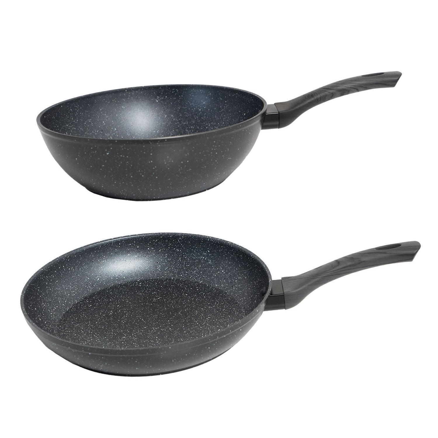 StoneChef 2 Piece Set 1 x Frypan 28cm 1 x Wok Pan 28cm Kitchen Grey Handle-Cookware-PEROZ Accessories