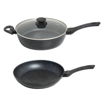 StoneChef 2 Piece Set 1 x Deep Frypan 28cm 1 x Frypan 28cm Grey Handle-Cookware-PEROZ Accessories