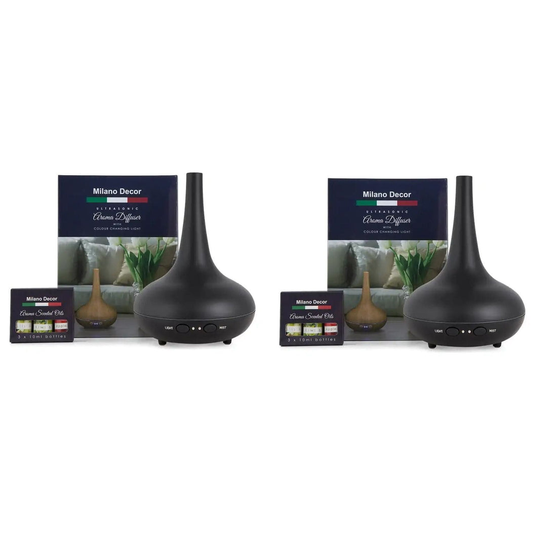 2 x Milano Decor Ultrasonic Aroma Diffusers Humidifier + 6 Diffuser Oils Set-Home Fragrances-PEROZ Accessories