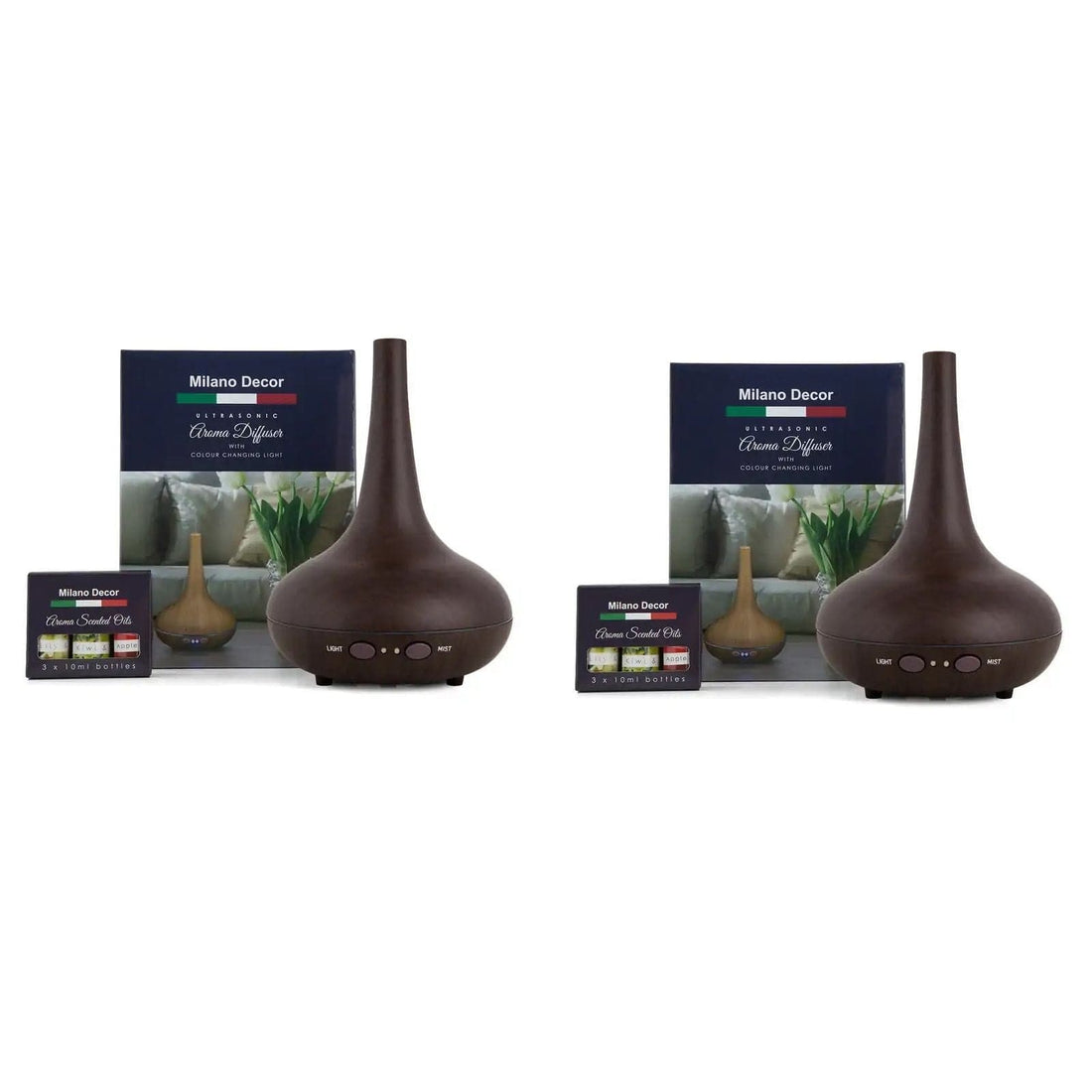 2 x Milano Decor Ultrasonic Aroma Diffusers Humidifier + 6 Diffuser Oils Set-Home Fragrances-PEROZ Accessories