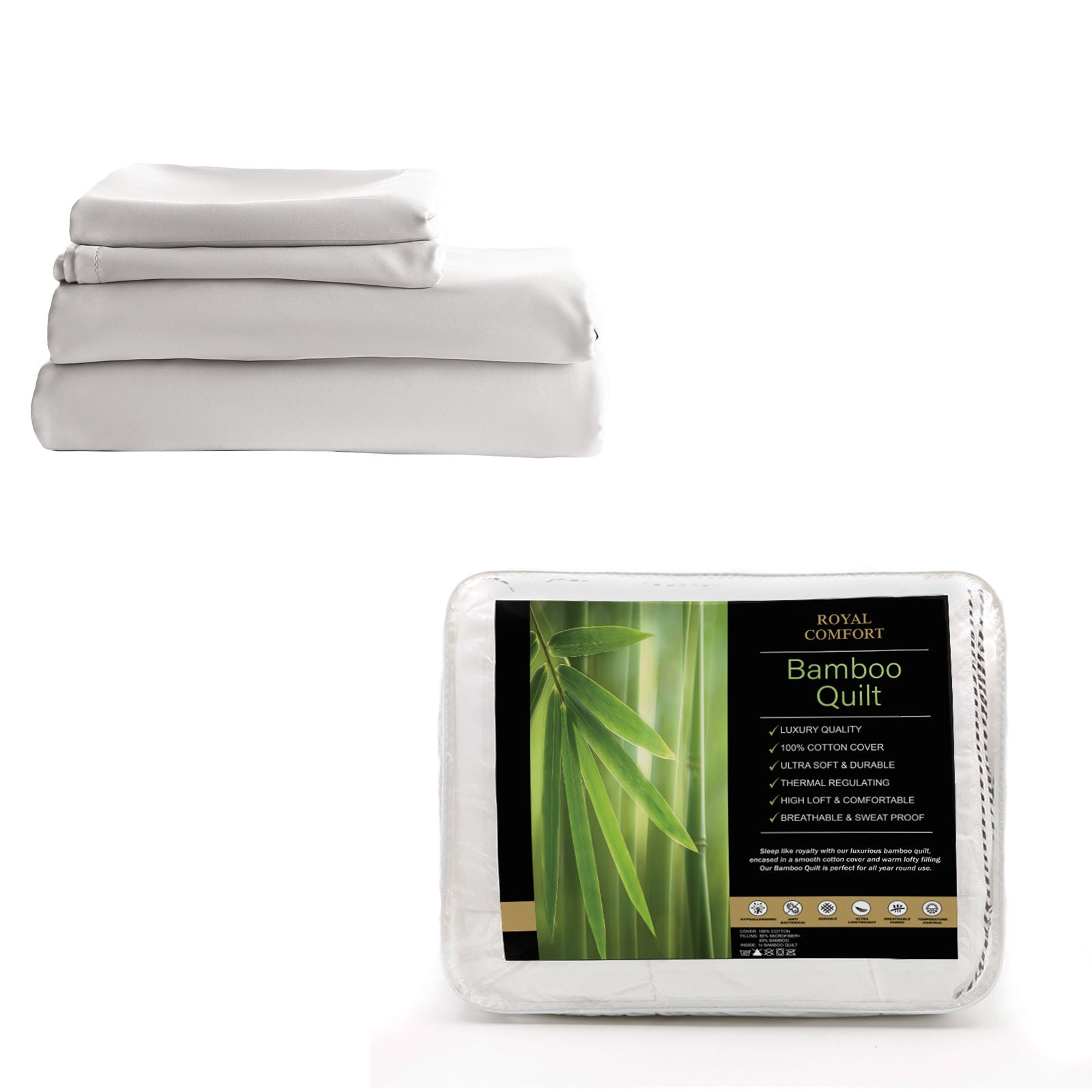 Royal Comfort Bed Set 1 x Bamboo Cotton Balmain Sheet Set And 1 x Bamboo Quilt-Bedding-PEROZ Accessories