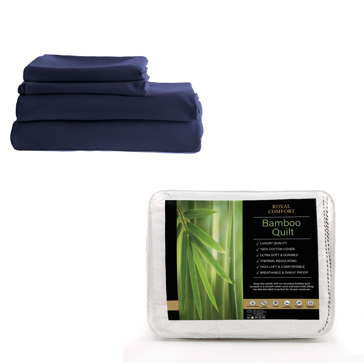 Royal Comfort Bed Set 1 x Bamboo Cotton Balmain Sheet Set And 1 x Bamboo Quilt-Bedding-PEROZ Accessories