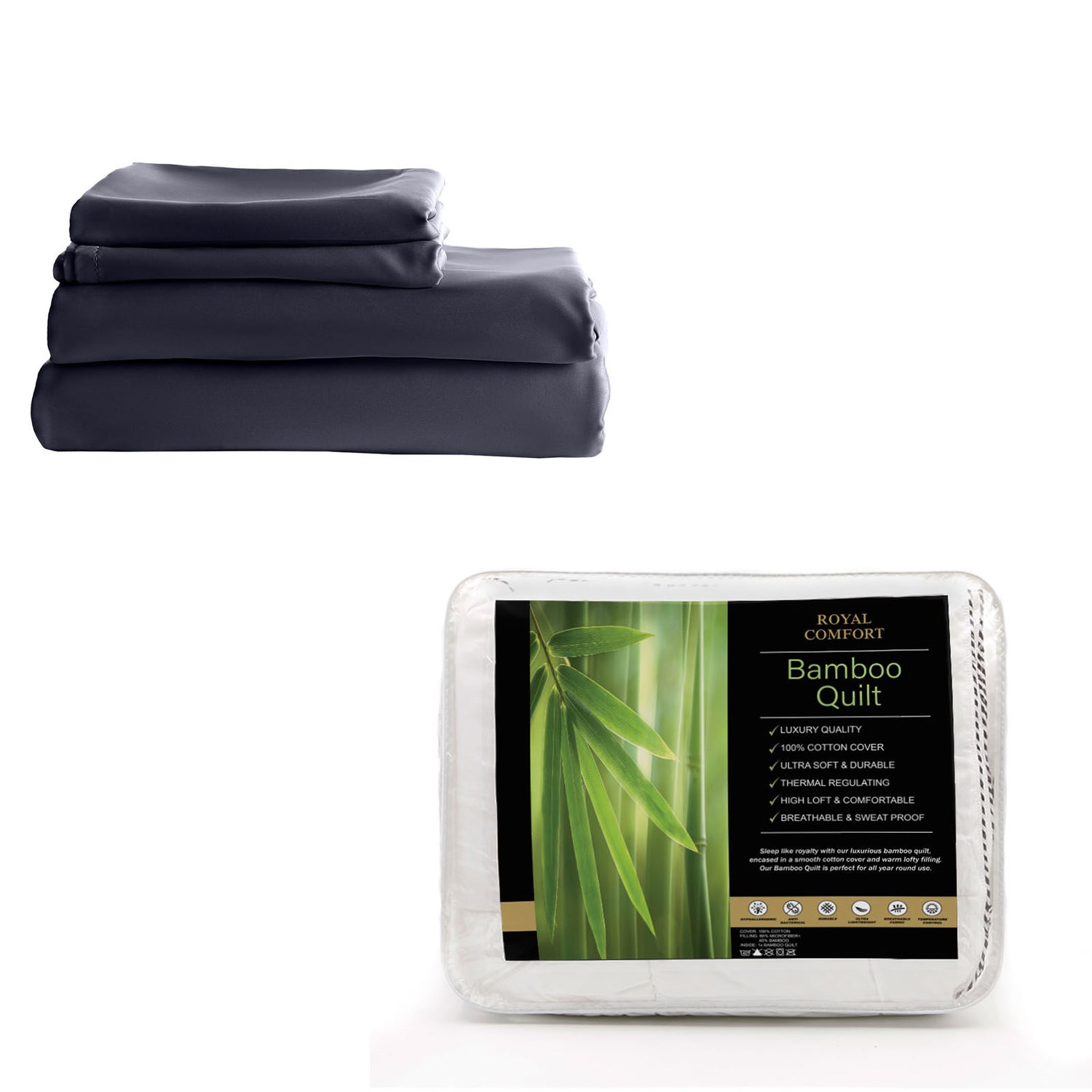 Royal Comfort Bed Set 1 x Bamboo Cotton Balmain Sheet Set And 1 x Bamboo Quilt-Bedding-PEROZ Accessories