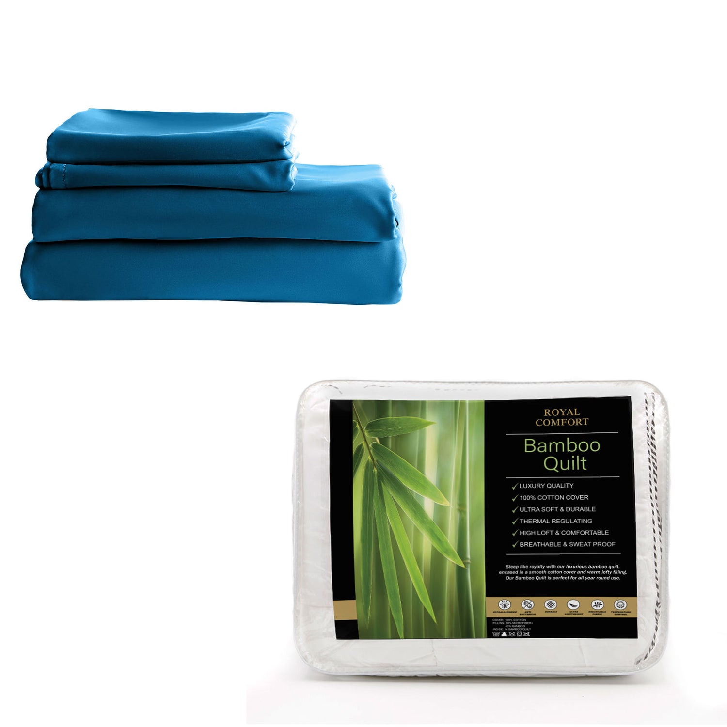 Royal Comfort Bed Set 1 x Bamboo Cotton Balmain Sheet Set And 1 x Bamboo Quilt-Bedding-PEROZ Accessories