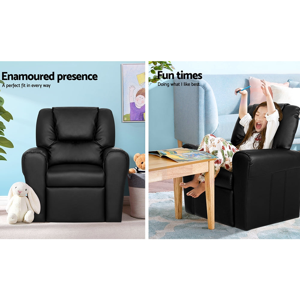 Keezi Kids Recliner Chair Black PU Leather Sofa Lounge Couch Children Armchair-Baby &amp; Kids &gt; Kid&