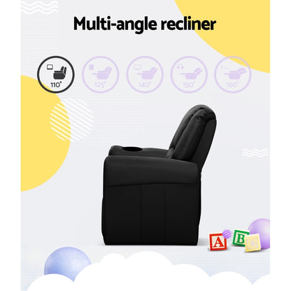 Keezi Kids Recliner Chair Black PU Leather Sofa Lounge Couch Children Armchair-Baby &amp; Kids &gt; Kid&