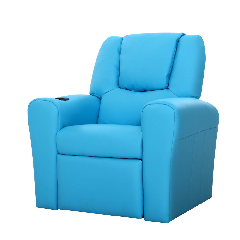 Keezi Kids Recliner Chair Blue PU Leather Sofa Lounge Couch Children Armchair-Baby &amp; Kids &gt; Kid&